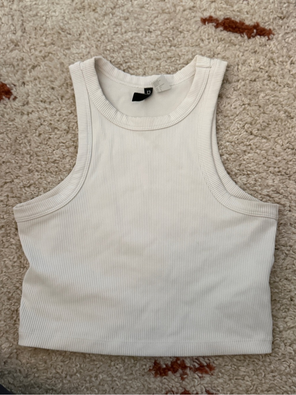 Divided Ribbed Crop Tank Top - Cream